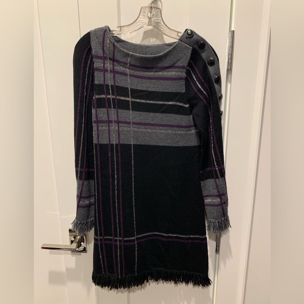 Nanette Lepore plaid sweater dress with button size xs